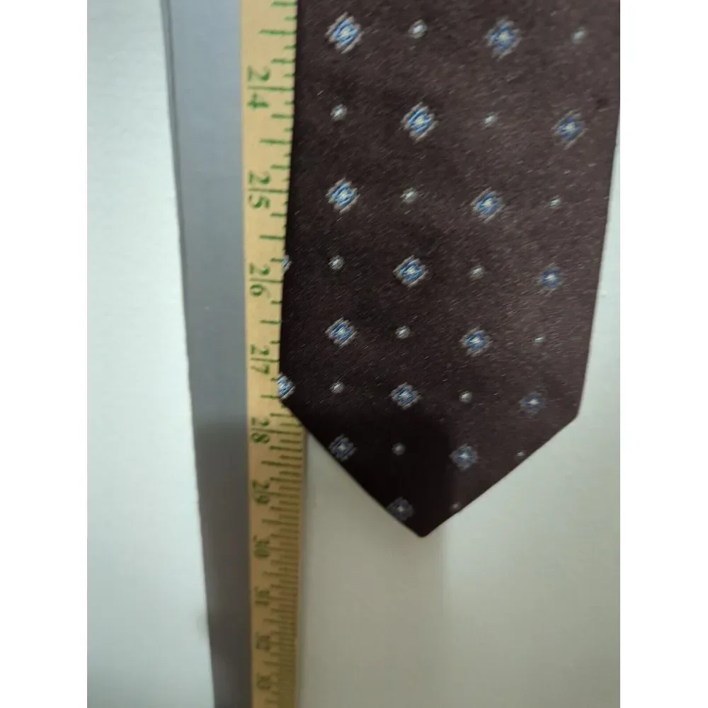 The Mens Store Brown Geometric Medallion Silk‎ Necktie Blue Silver Diamond